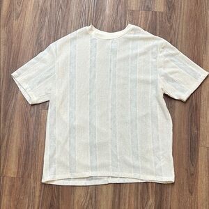 Denim & Flower Men's Cream Short Sleeve Knit Tee with Subtle Stripes